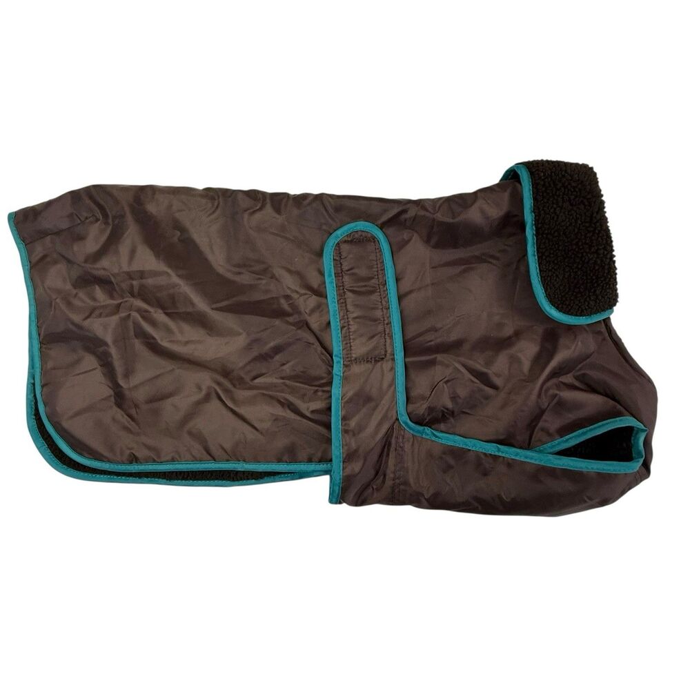 WeatherBeeta NEW Windbreaker Deluxe Dog Coat Fleece Lined Brown Aqua Large 28" - Picture 2 of 10